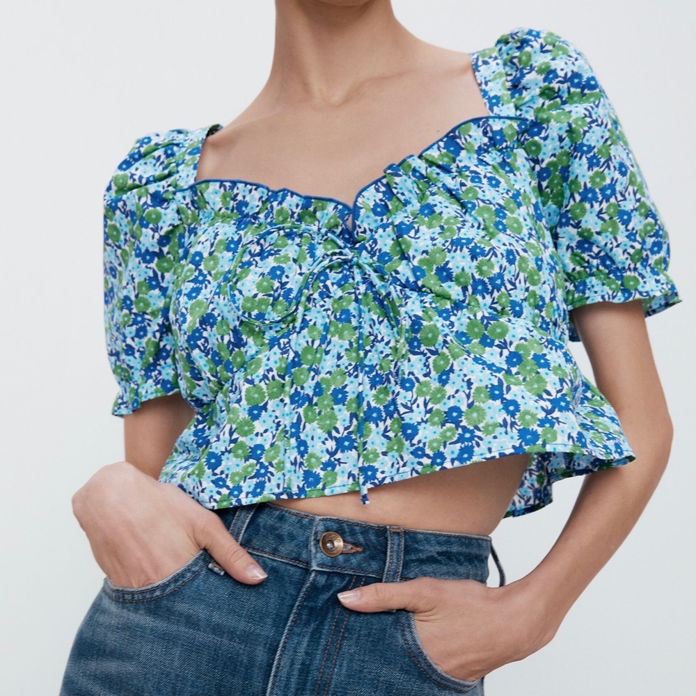 Zara Floral Cropped Blouse